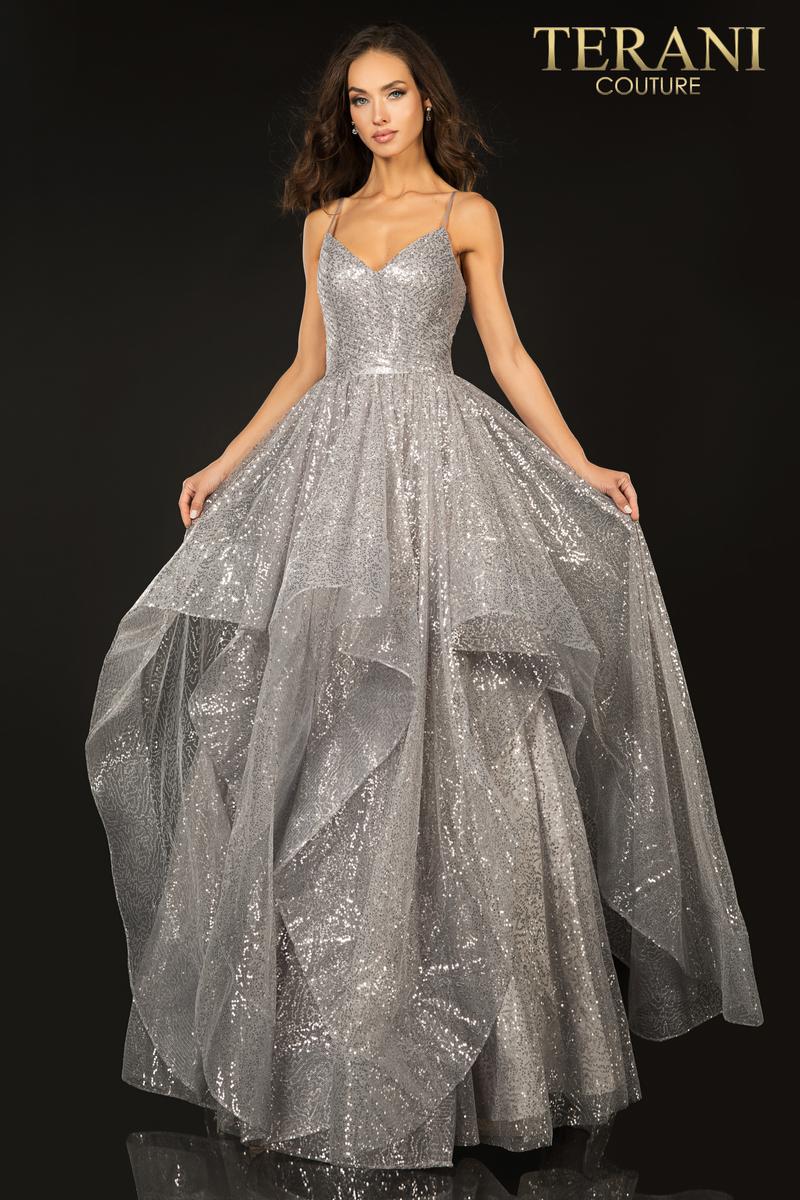 Terani Couture Long Glitter Tulle Prom Dress 2011P1214 - The Dress Outlet