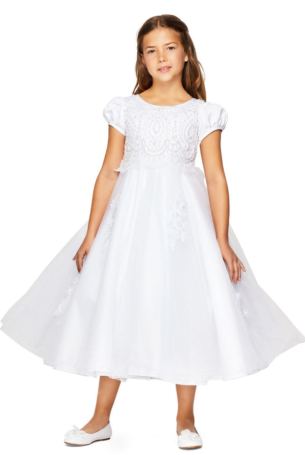 Cinderella Couture 2011 Beaded Lace Applique Flower Girl Tea Length Dress