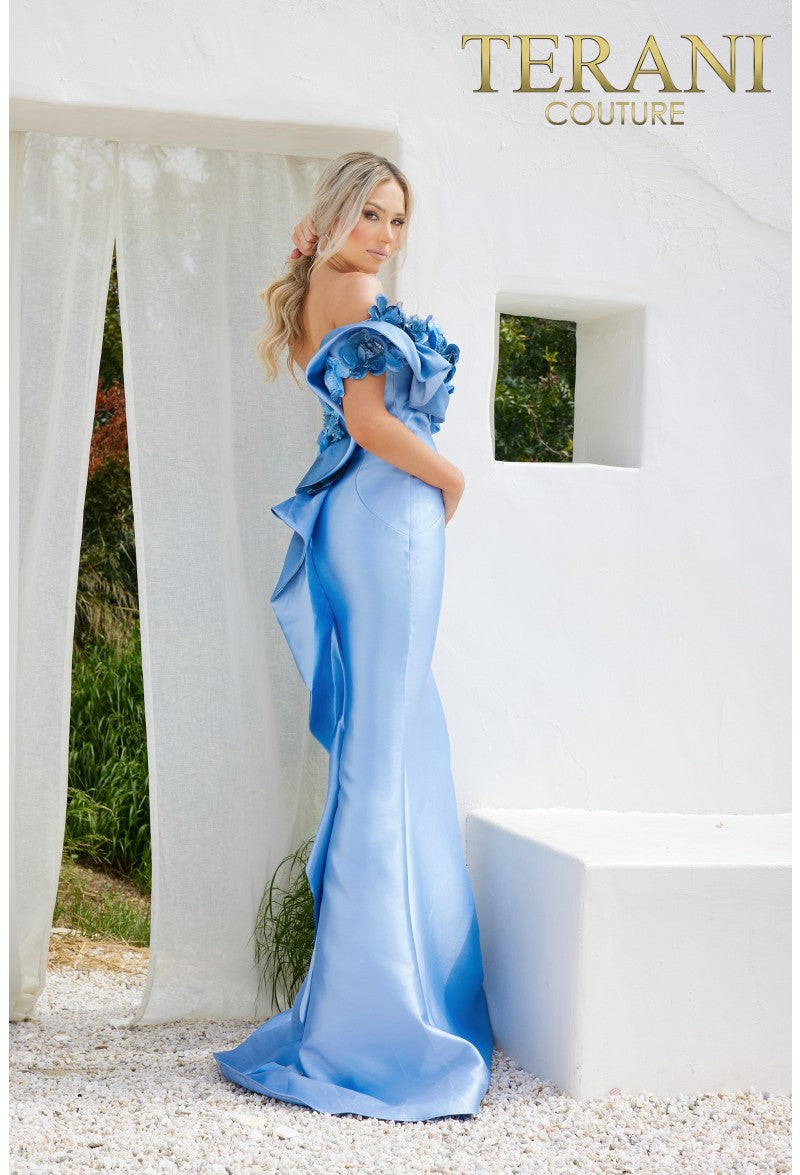 Terani Couture Asymmetric One Shoulder Evening Gown 2011E2424 - The Dress Outlet  Denim Blue