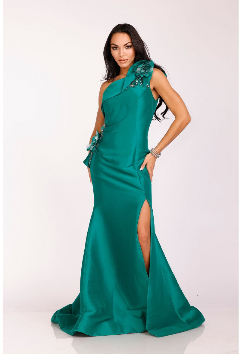 Taupe Ivory Terani Couture 2011E2427 One Shoulder Long Evening Gown for $528.0 – The Dress Outlet