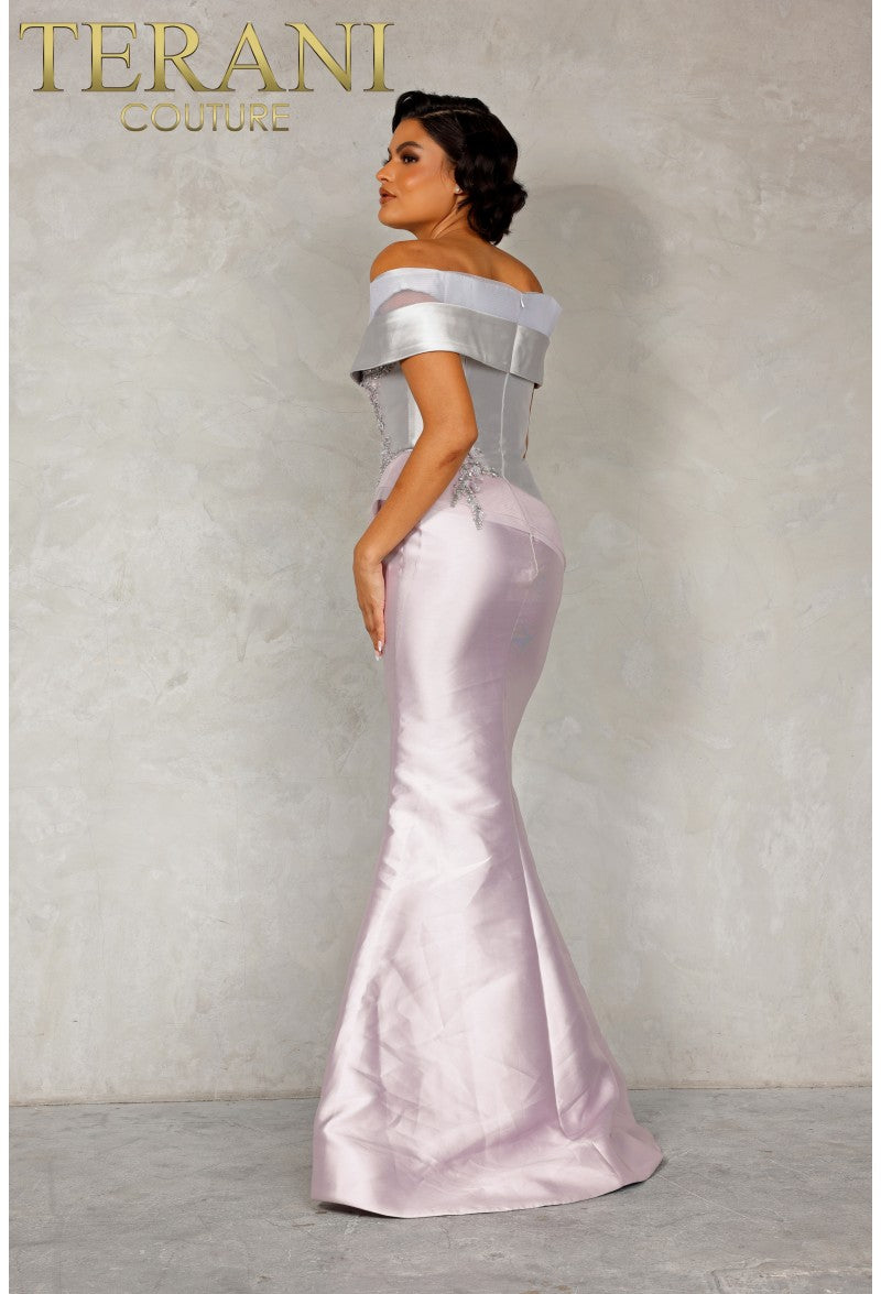 Terani Couture Long Mother Of Bride Dress 2011M2159 - The Dress Outlet Taupe Orchid