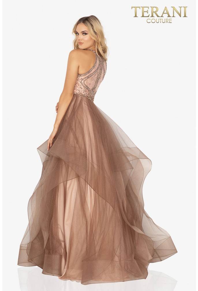 Terani Couture Prom Halter Long Ball Gown 2011P1217 - The Dress Outlet
