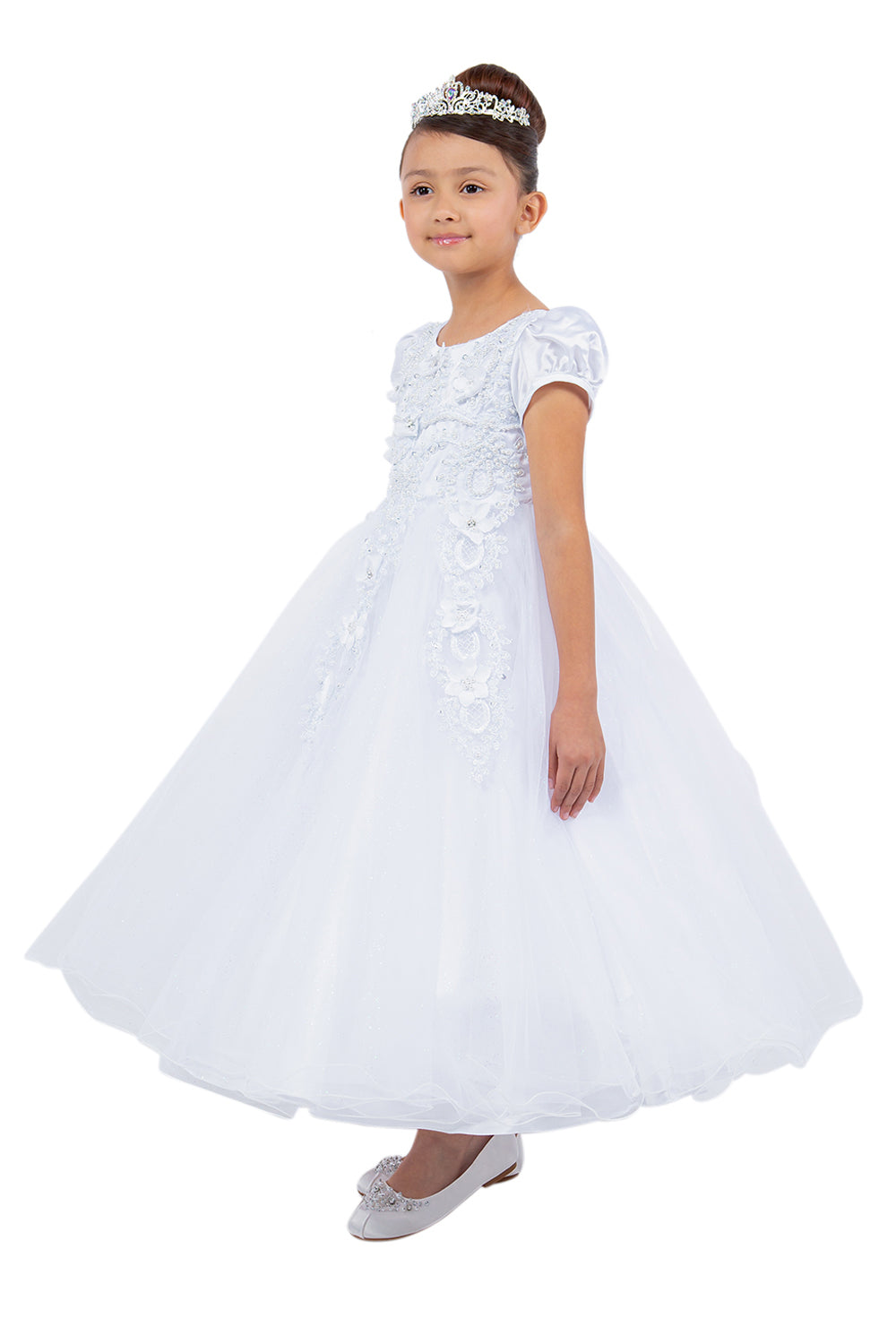 Flower Girl Dresses A Line 3DFloral Lace Applique Flower Girl Dress White