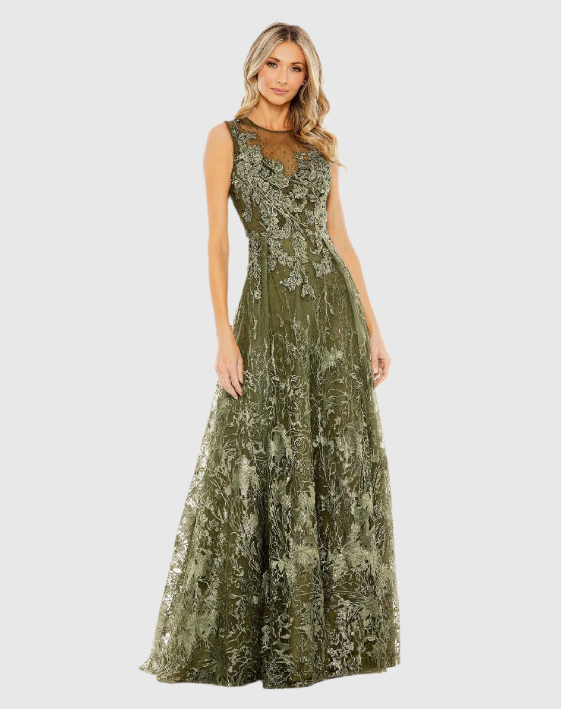 Mac Duggal 20166 Long Formal A Line Floral Lace Evening Dress