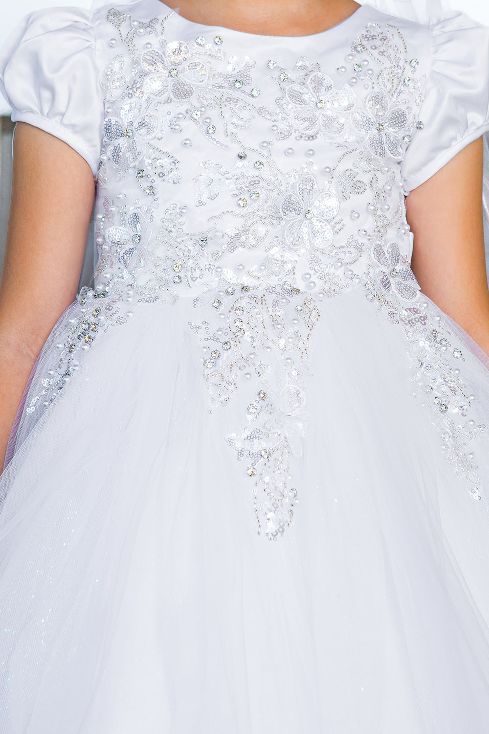 Flower Girl Dresses Beaded Lace Applique Tea Length Flower Girl Dress White