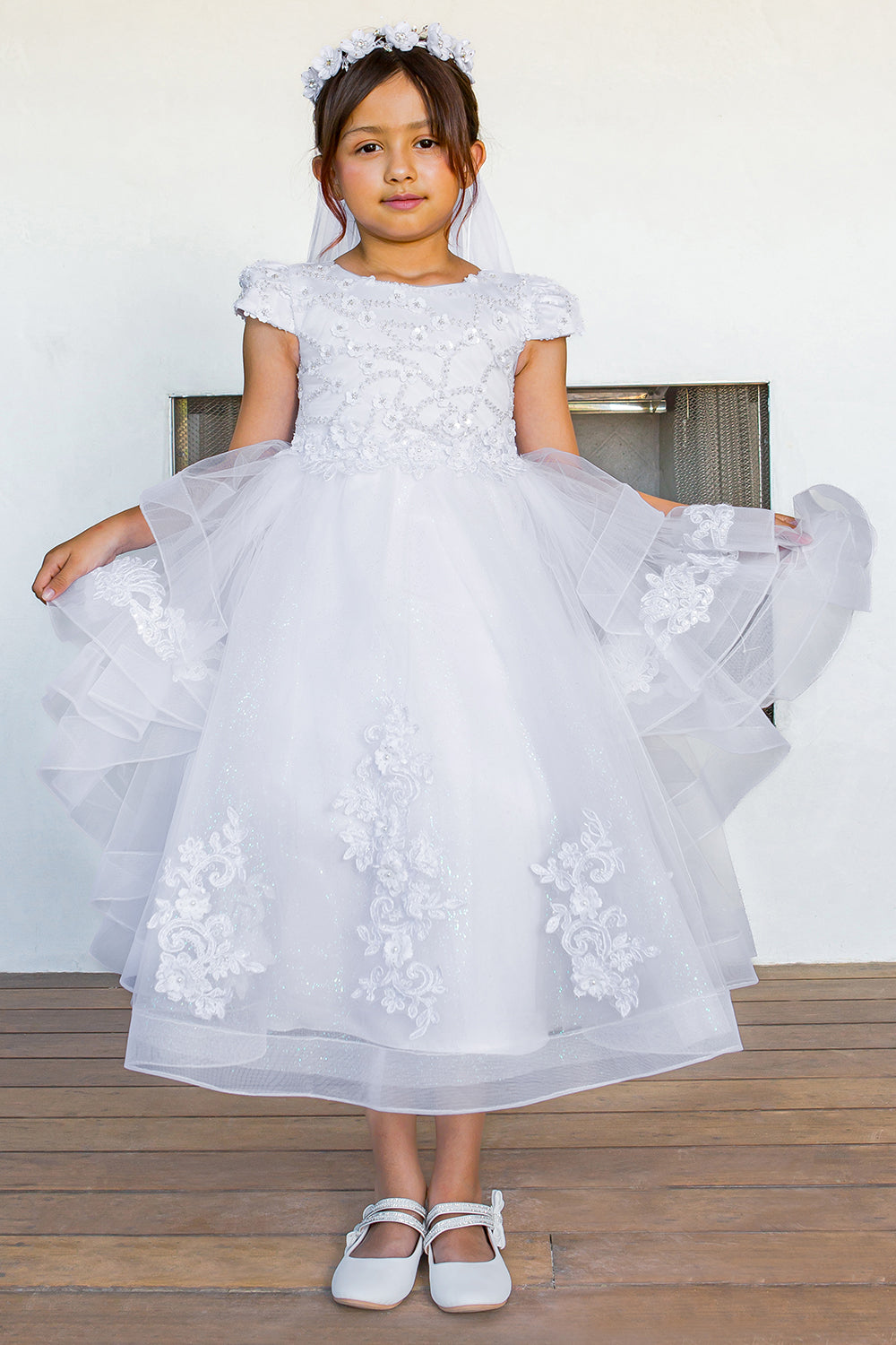 Flower Girl Dresses A Line 3D Applique Beaded Flower Girl Dress White