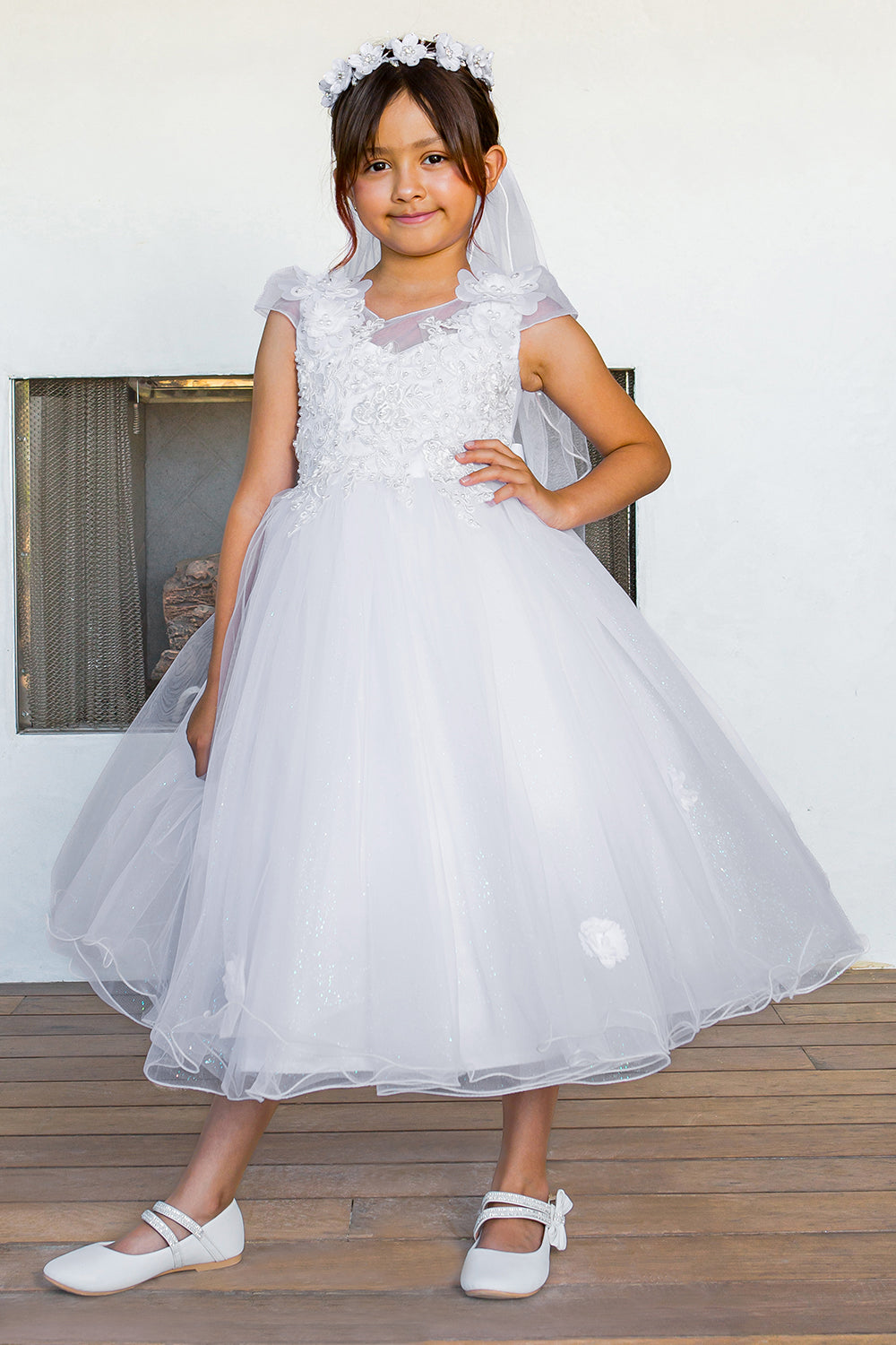 Flower Girl Dresses Tea Length Beaded A Line Flower Girl Dress White