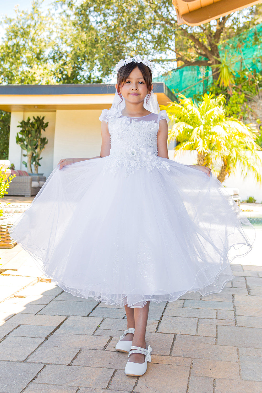 Flower Girl Dresses Glitter A Line Beaded Flower Girl Dress White