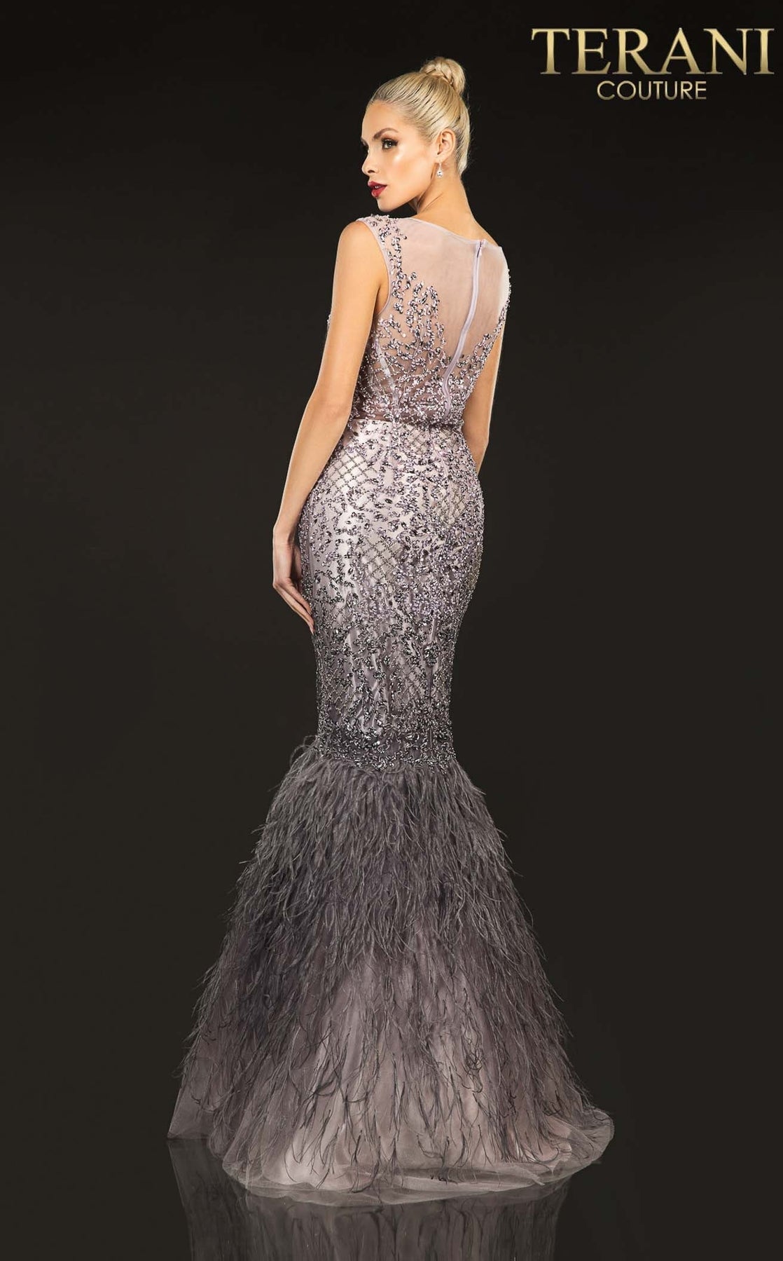 Prom Dresses Long Beaded Formal Prom Feather Mermaid Dress Blush Mauve