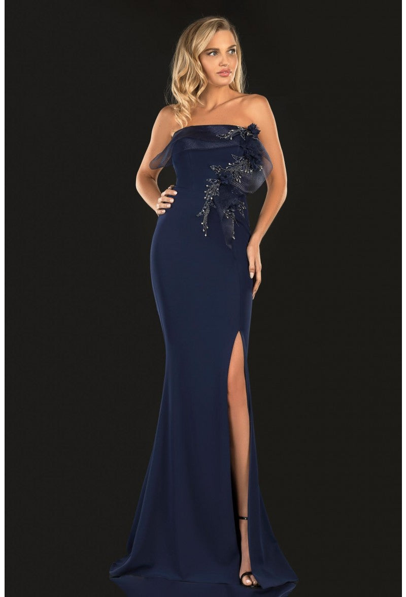 Formal Dresses Long Formal Prom Beaded Fitted Dress Navy