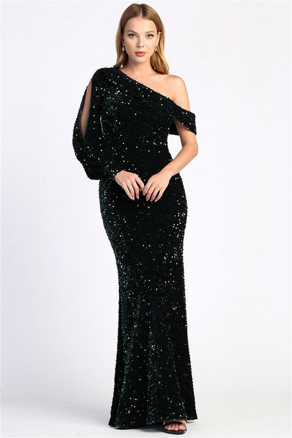 One-Shoulder Floor-Length Sequin Evening Mermaid Adora Design 3070