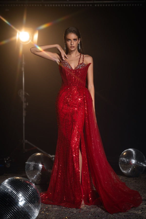 Sweetheart Floor-Length Sequin Prom Sheath Column Gown