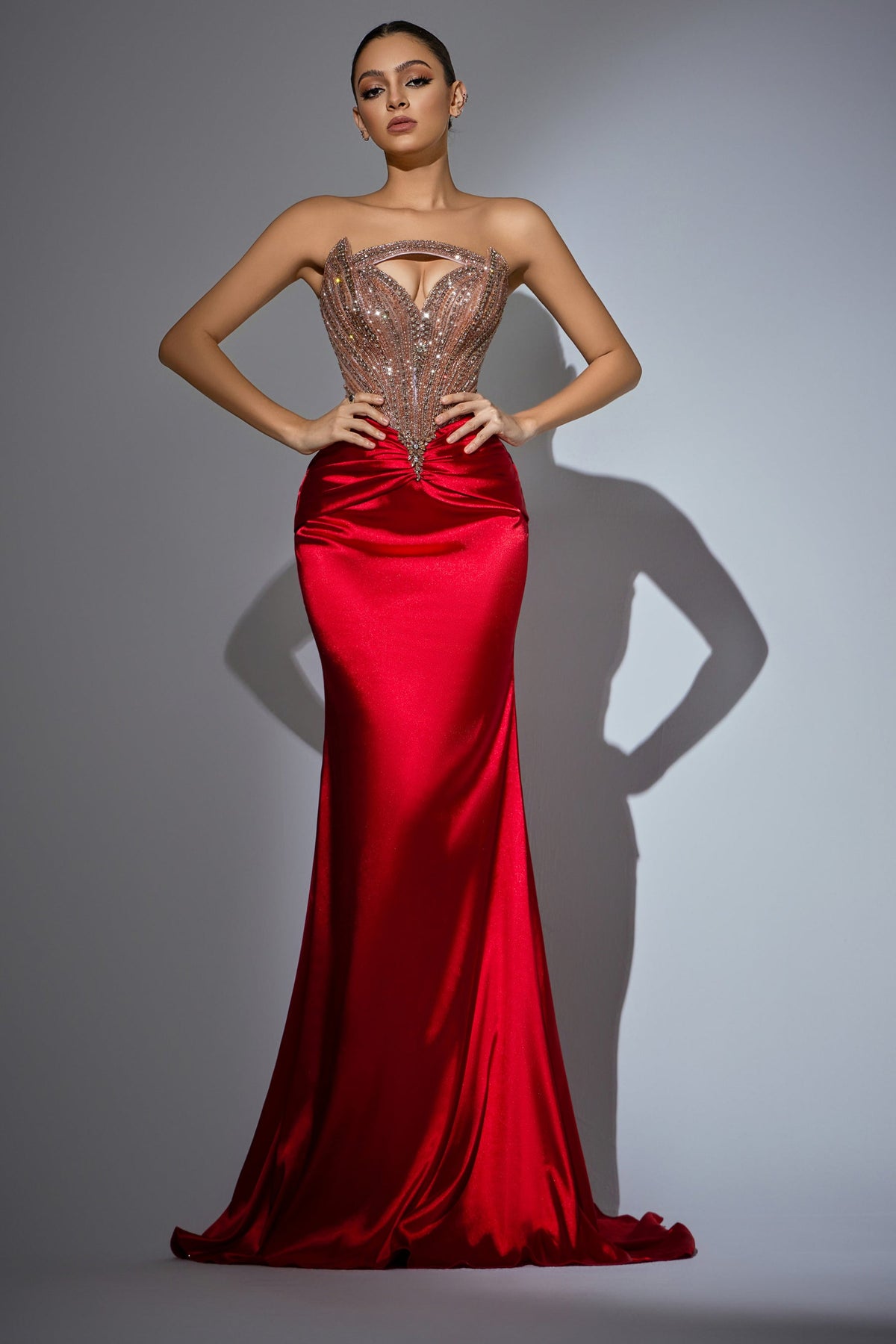 Strapless Curved Neck Floor-Length Satin Prom Mermaid Pre Order