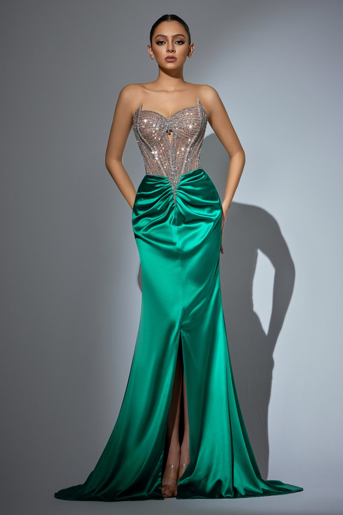Strapless Curved Neck Floor-Length Satin Prom Mermaid Pre Order