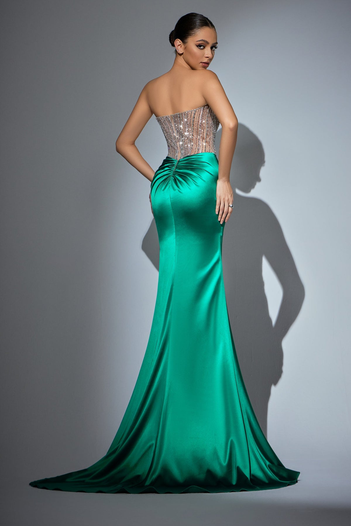Strapless Curved Neck Floor-Length Satin Prom Mermaid Pre Order