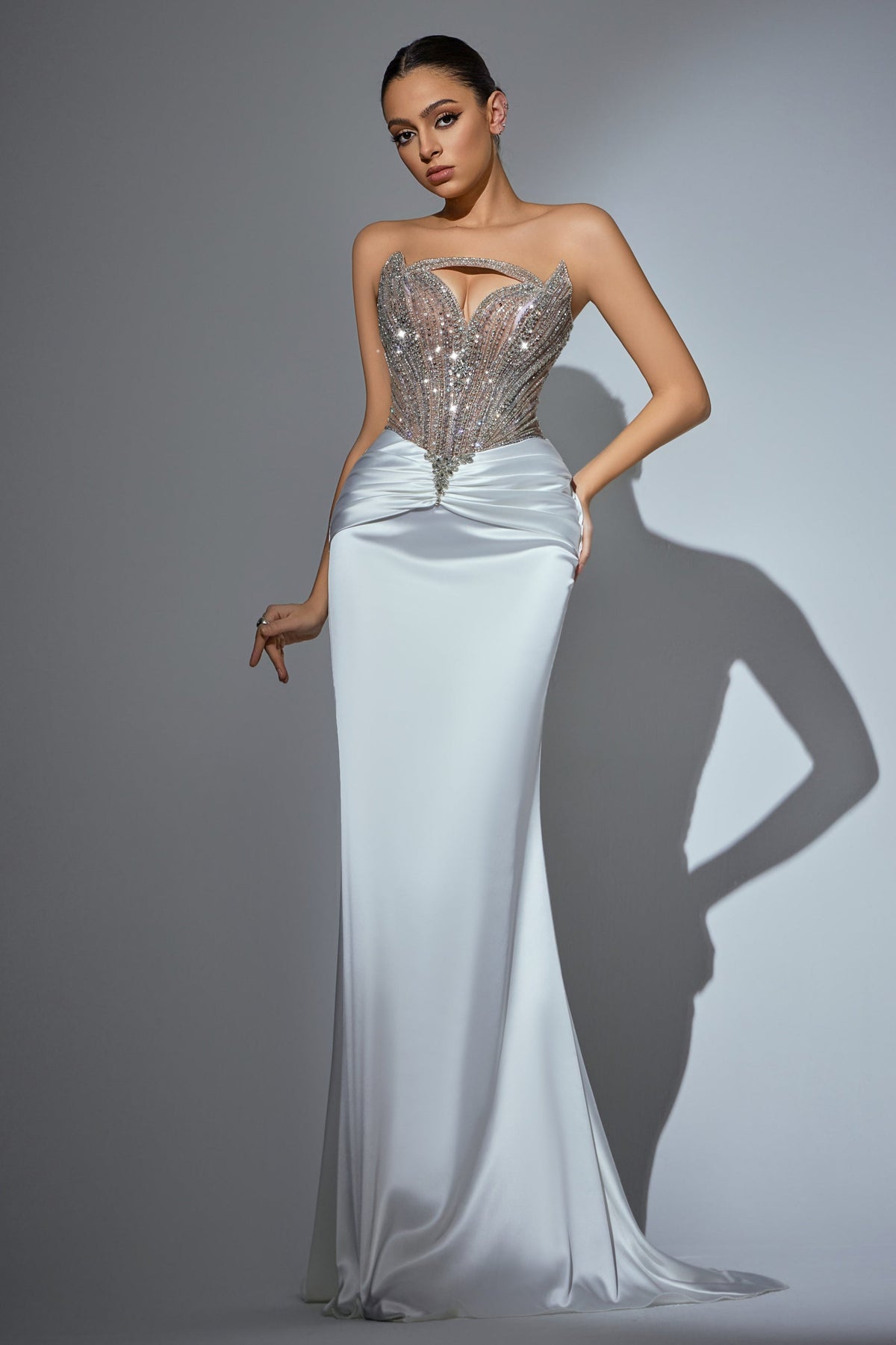 Strapless Curved Neck Floor-Length Satin Prom Mermaid Pre Order