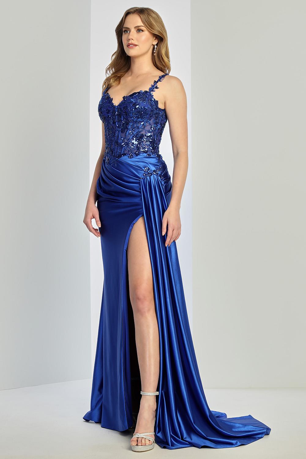 Adora Design 3257 Pleated Applique Long Formal Slit Prom Dress