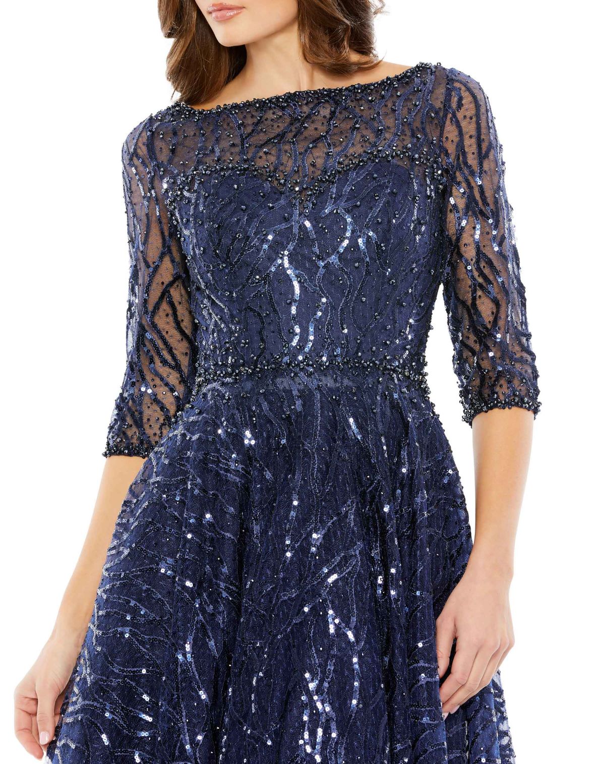 Mac Duggal A20252 Formal Beaded A Line Midi Dress