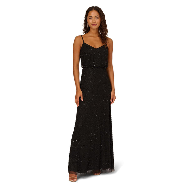 V-Neck Floor-Length Sequin Prom Sheath/Column Adrianna Papell 091866700