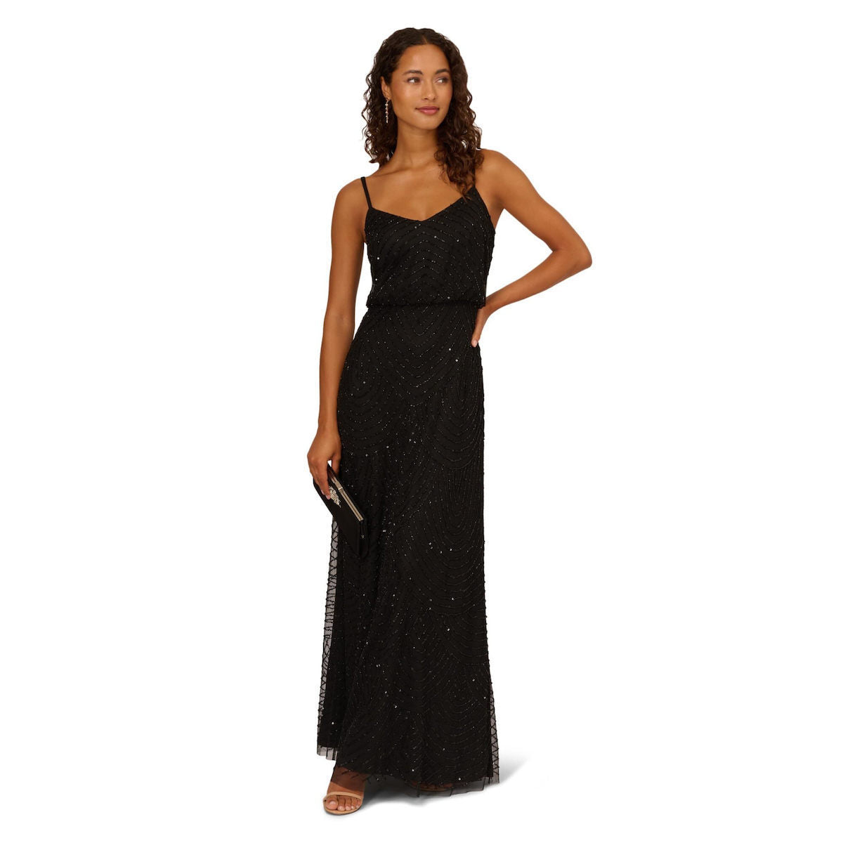 V-Neck Floor-Length Sequin Prom Sheath/Column Adrianna Papell 091866700