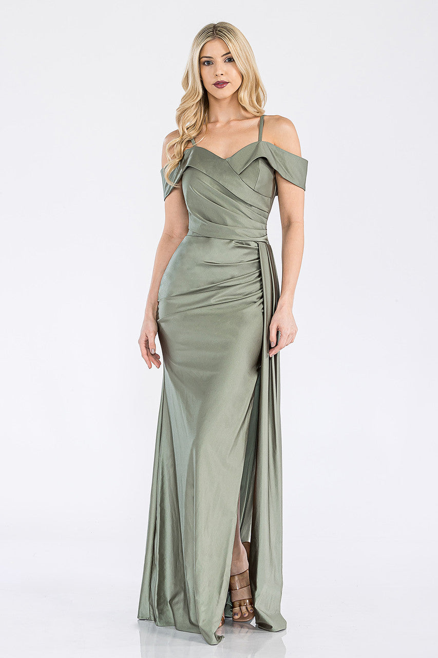 Prom Dresses Long Prom Formal Pleated Slit Dress Lenovia 5320 Sage