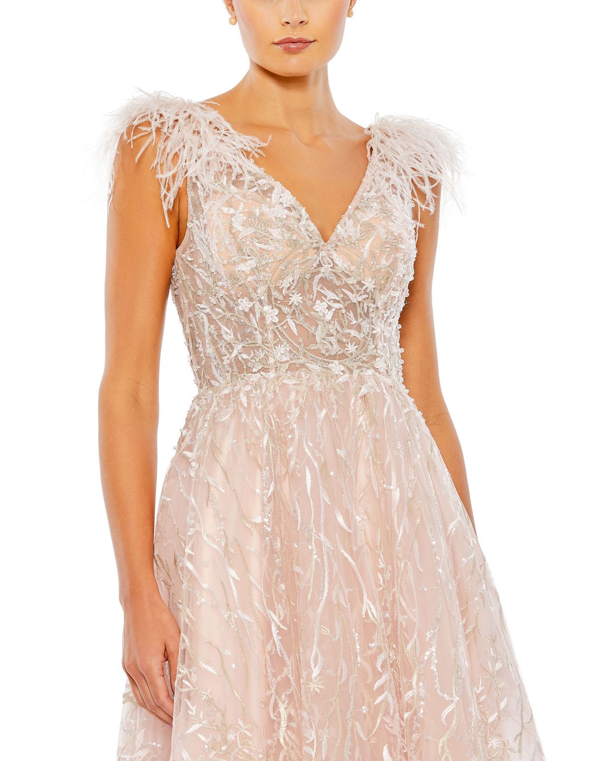 Mac Duggal 20275 Sequin Feather Detail Midi Cocktail Dress