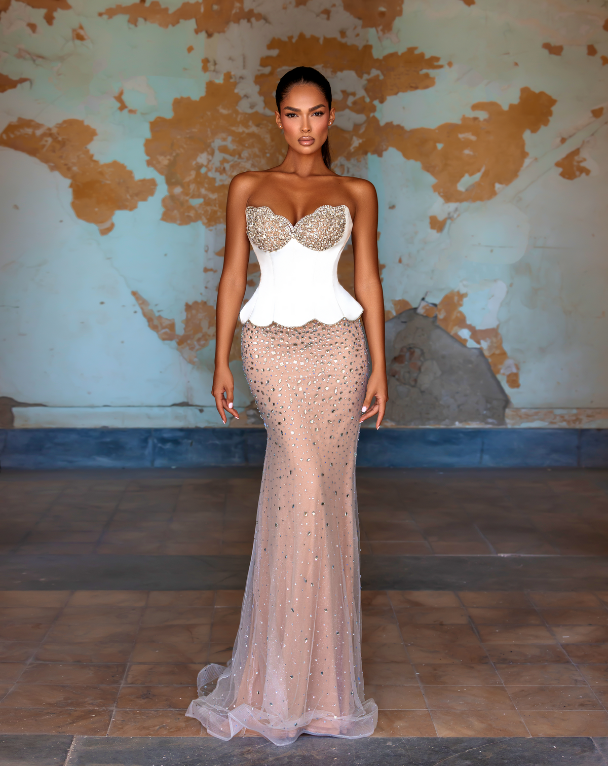 Strapless Curved Neck Floor-Length Tulle Prom Sheath Column Pre Order