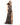 A woman in a black Mac Duggal 20331 Long One Shoulder Floral Dress with a slit.