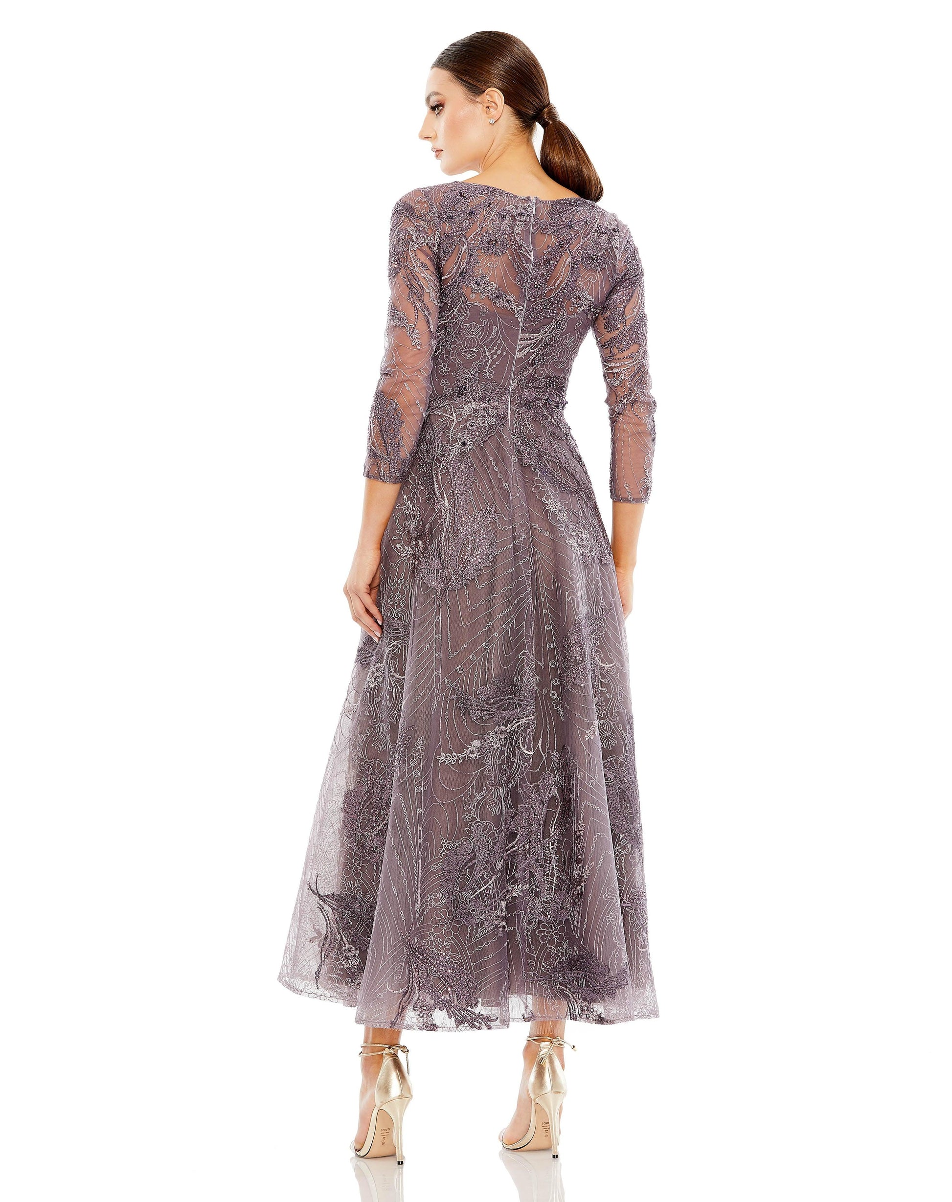 Mac Duggal 20336 Formal Long Sleeve Tea Length Dress Sale