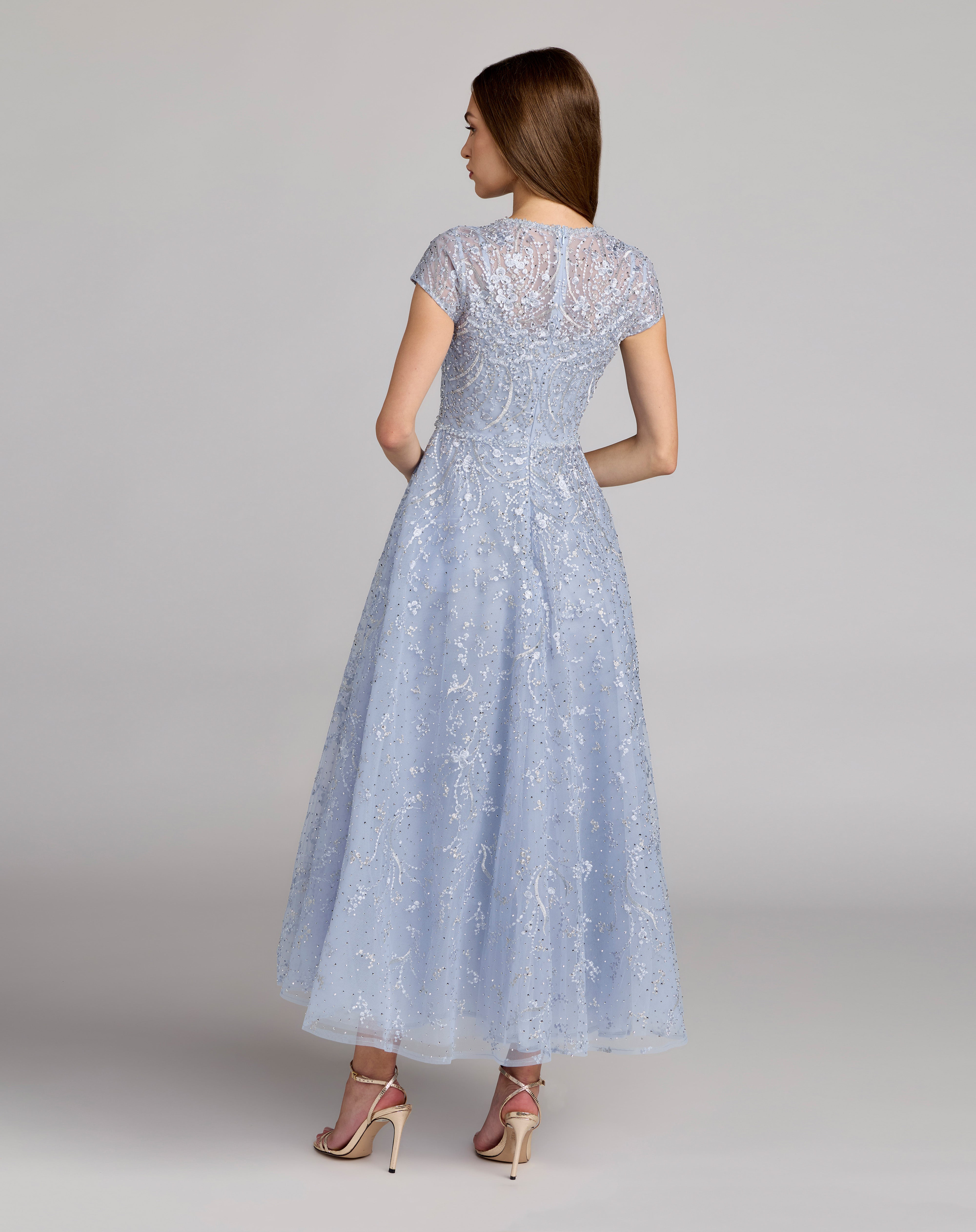 Formal Dresses Tea Length Lace Formal Dress Powder Blue