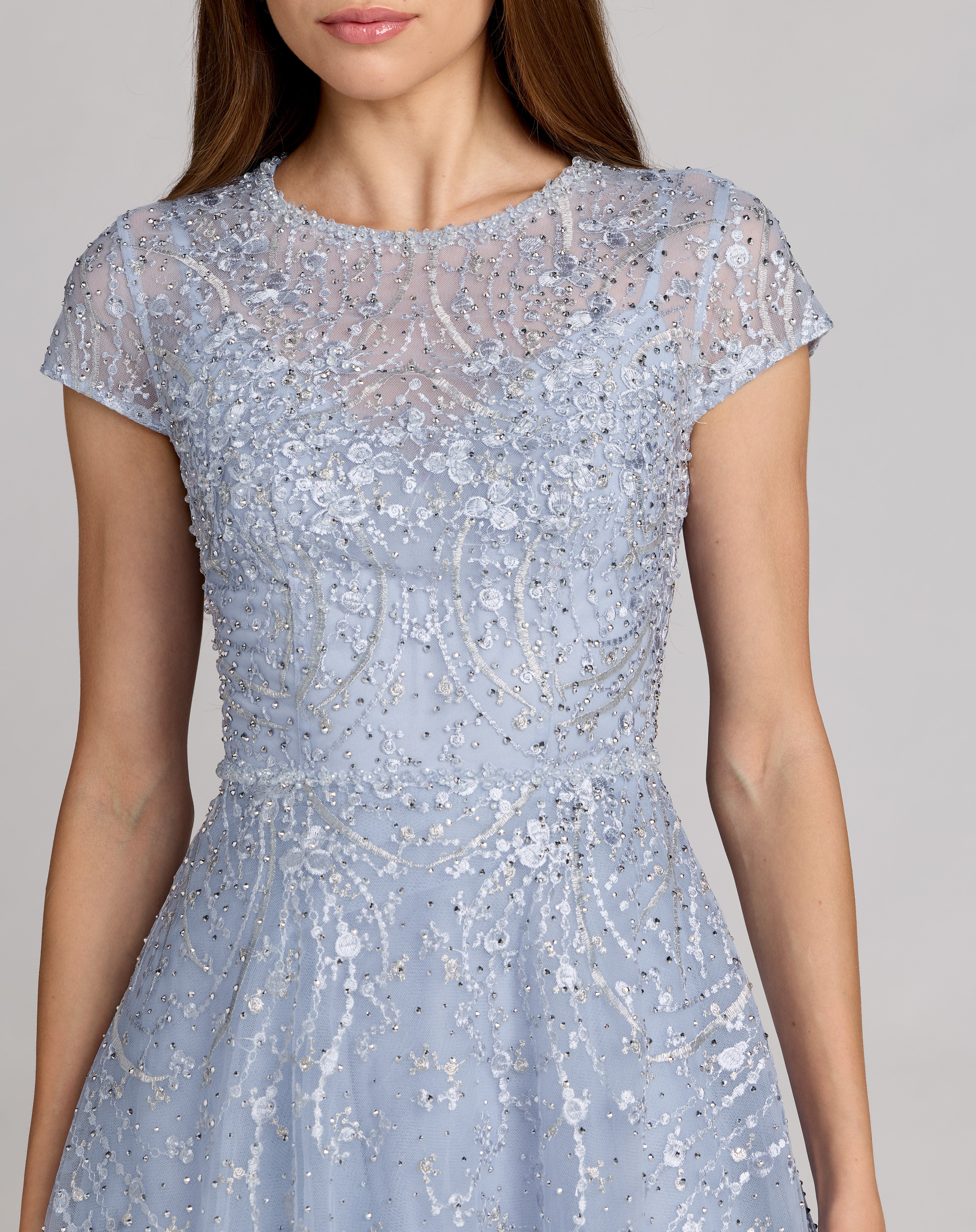 Formal Dresses Tea Length Lace Formal Dress Powder Blue
