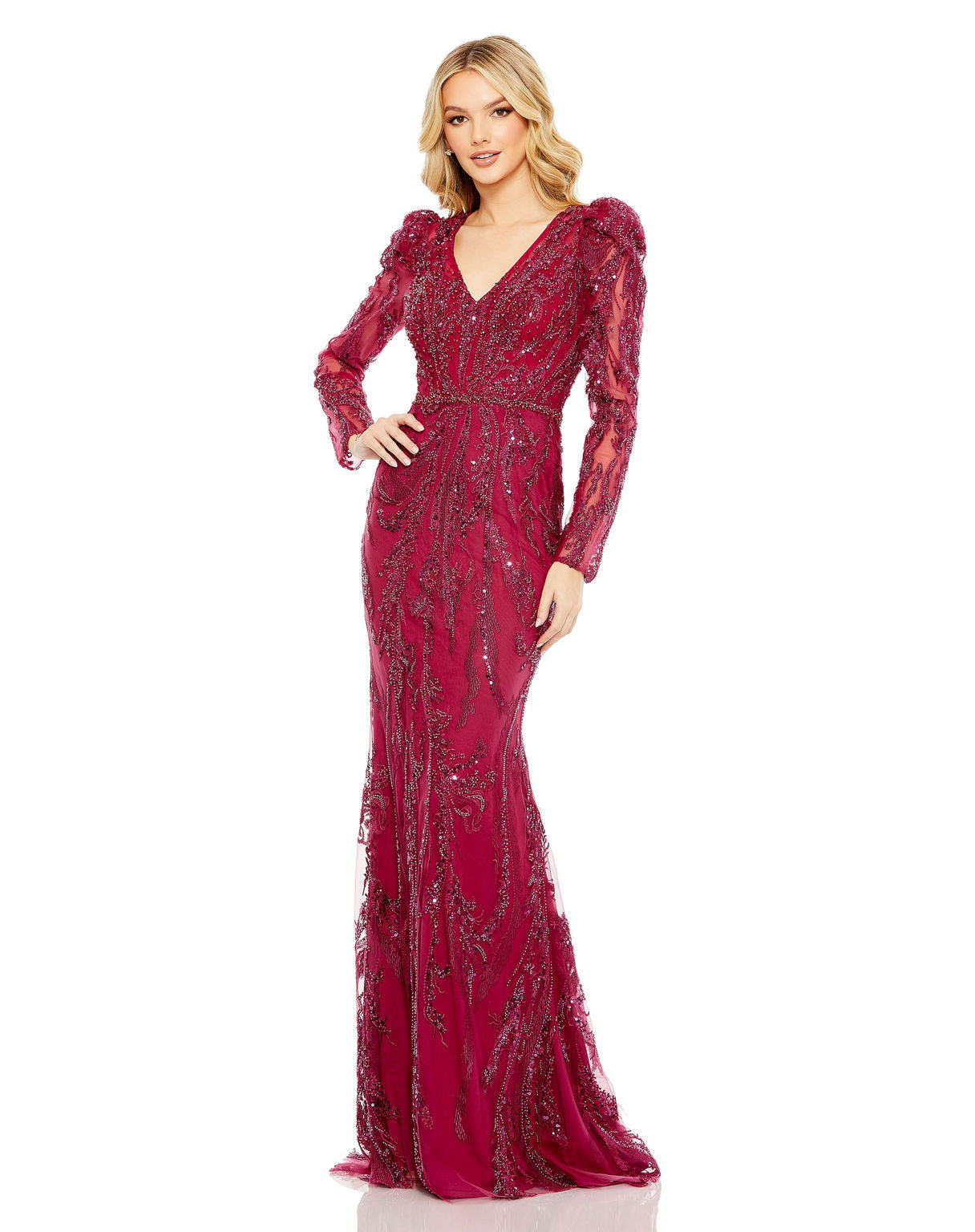 Mac Duggal 20349 Formal Long Sleeve Beaded Prom Dress