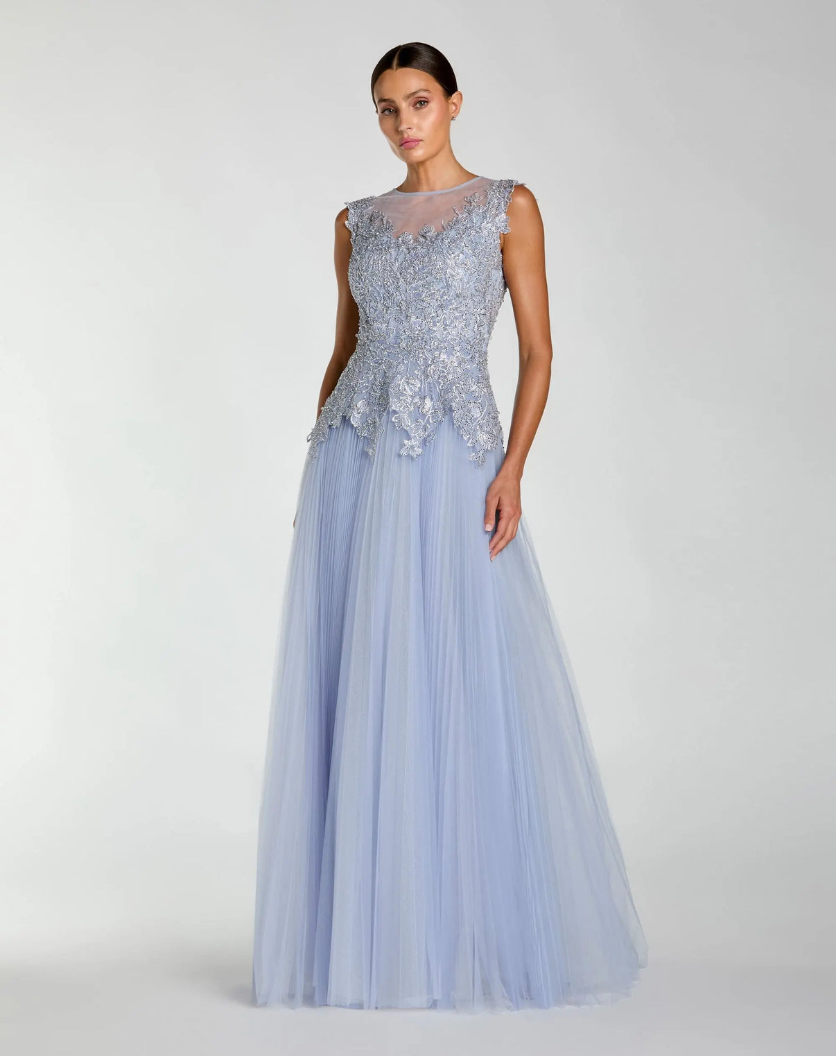 Illusion Neckline Long Tulle Gown by Mac Duggal 20360 in Periwinkle