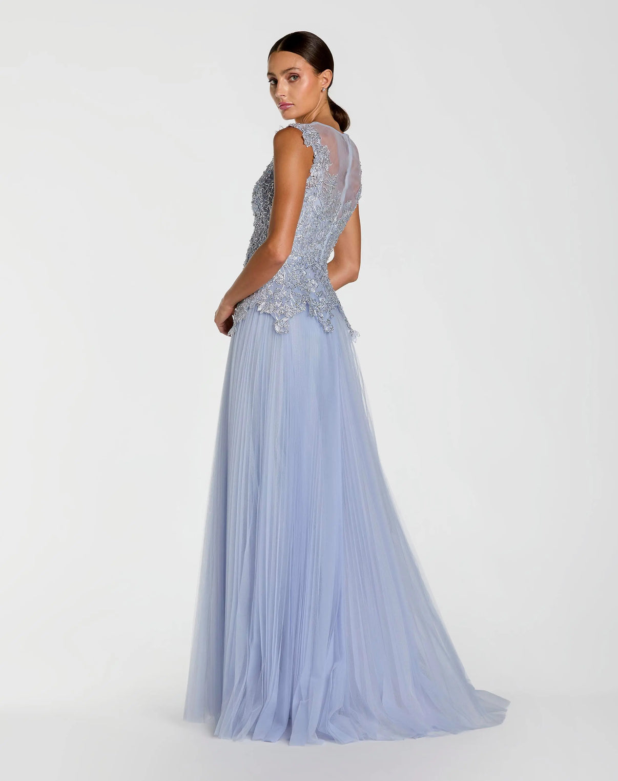 Illusion Neckline Long Tulle Gown by Mac Duggal 20360 in Periwinkle