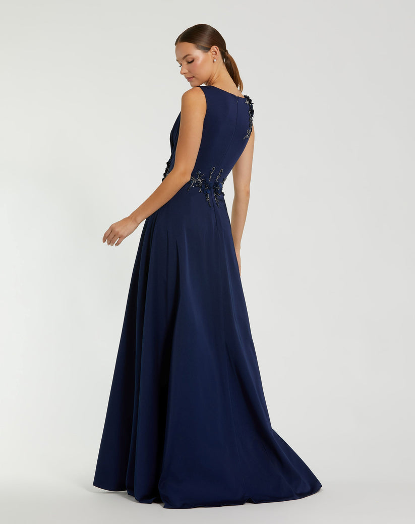 Mac Duggal 20365 A Line Long Formal Floral Applique Evening Dress