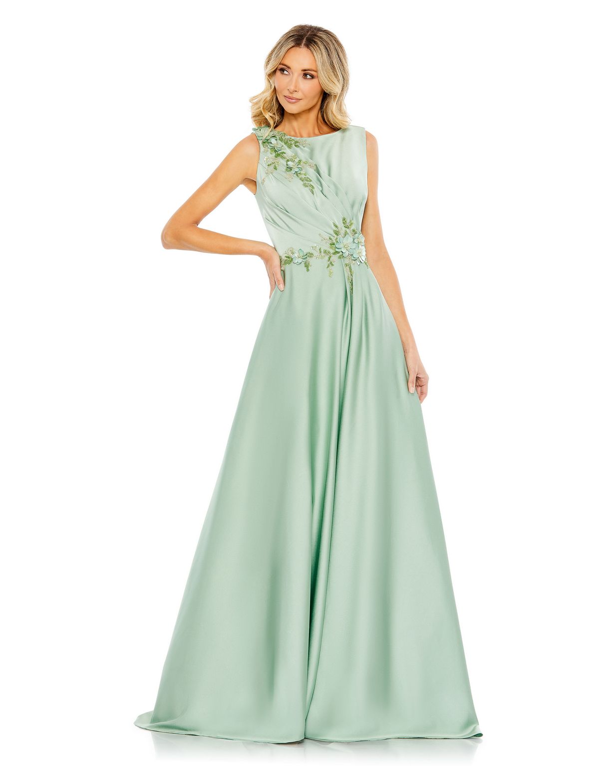 Mac Duggal 20365 A Line Long Formal Floral Applique Evening Dress