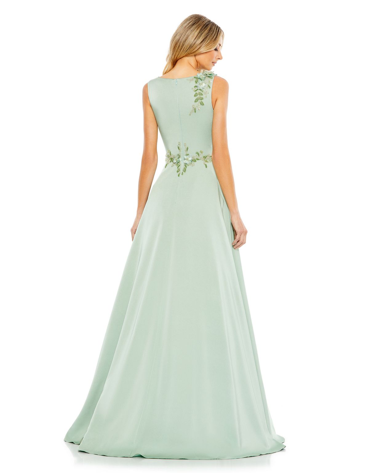 Mac Duggal 20365 A Line Long Formal Floral Applique Evening Dress