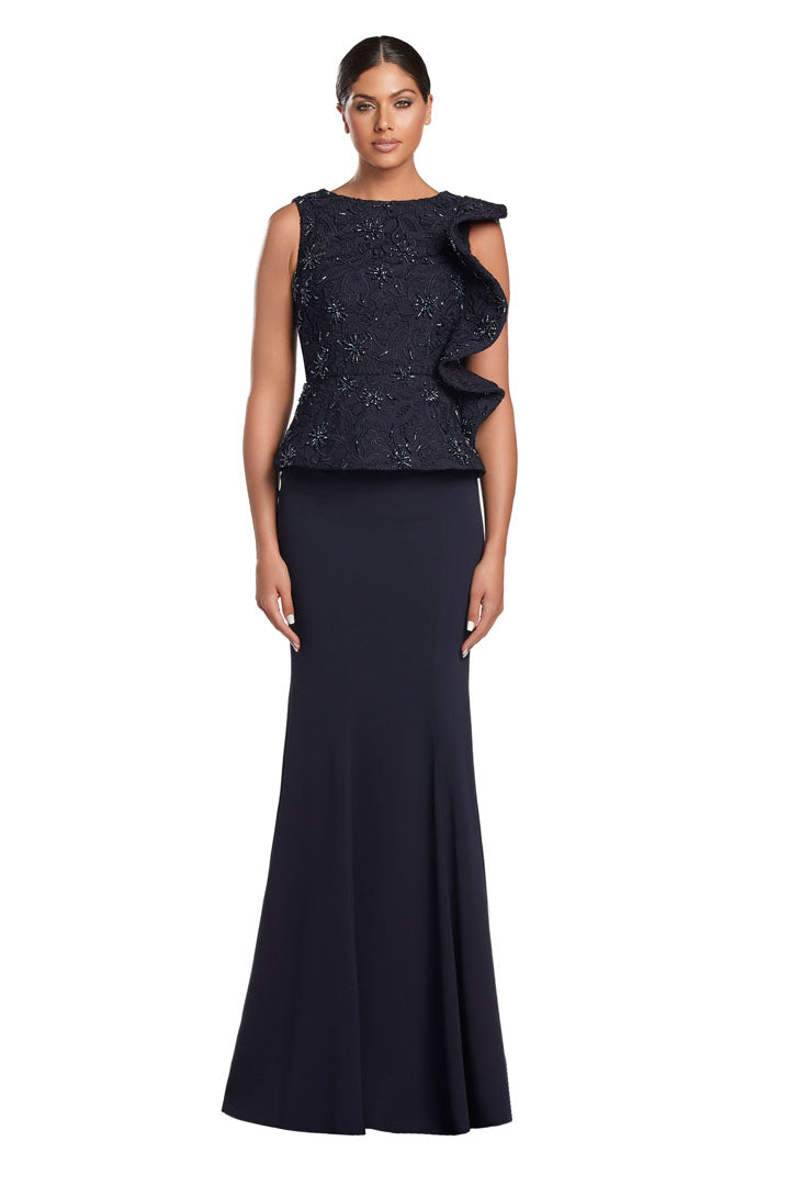 Formal Dresses Long Formal Peplum Lace Evening Dress Navy