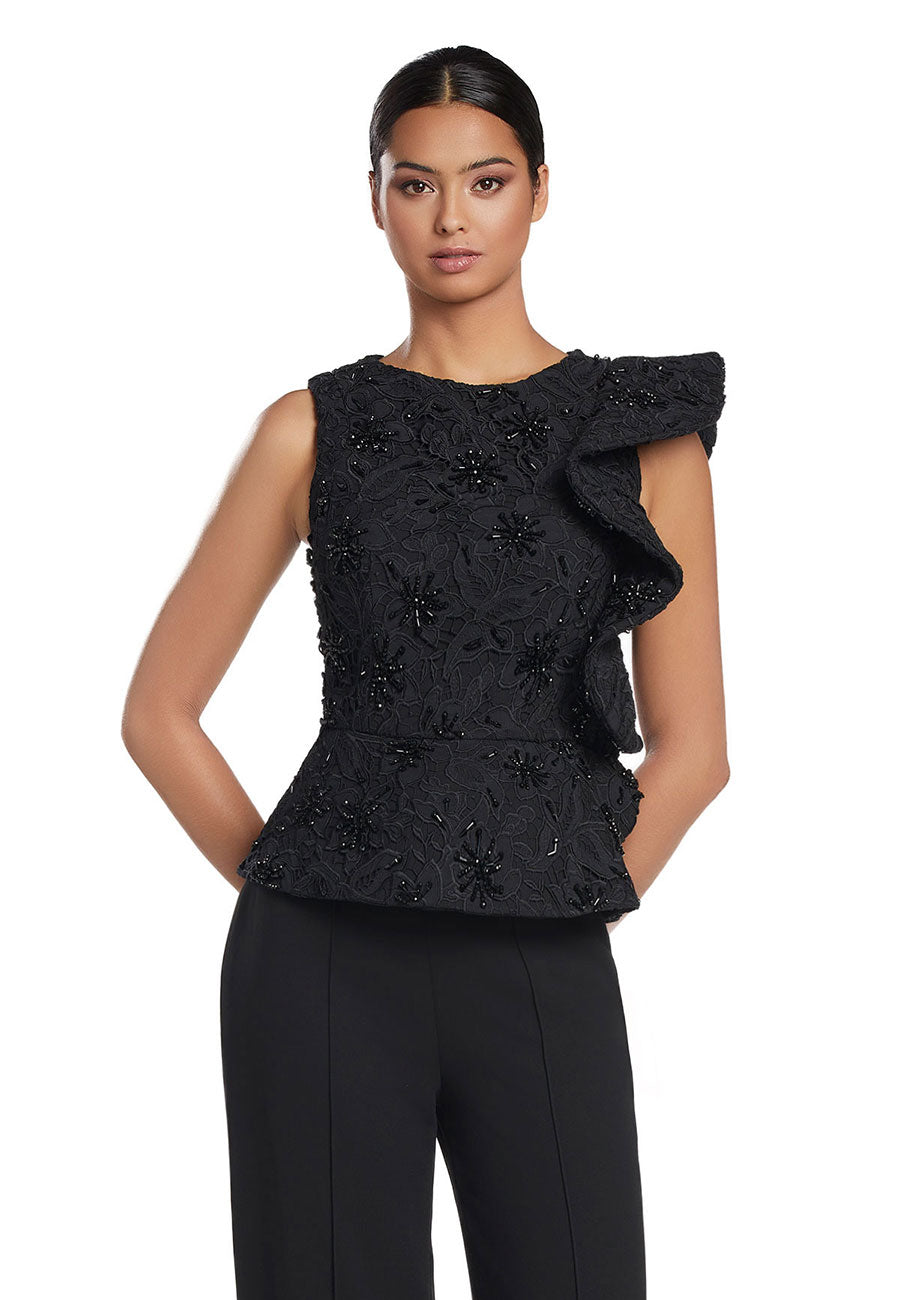 Alexander by Daymor 2039-45F24 Long Formal Ruffle Peplum Lace Jumpsuit