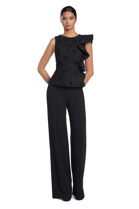 Jumpsuit Long Formal Ruffle Peplum Lace Jumpsuit Black
