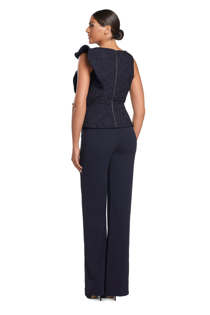 Jumpsuit Long Formal Ruffle Peplum Lace Jumpsuit Navy