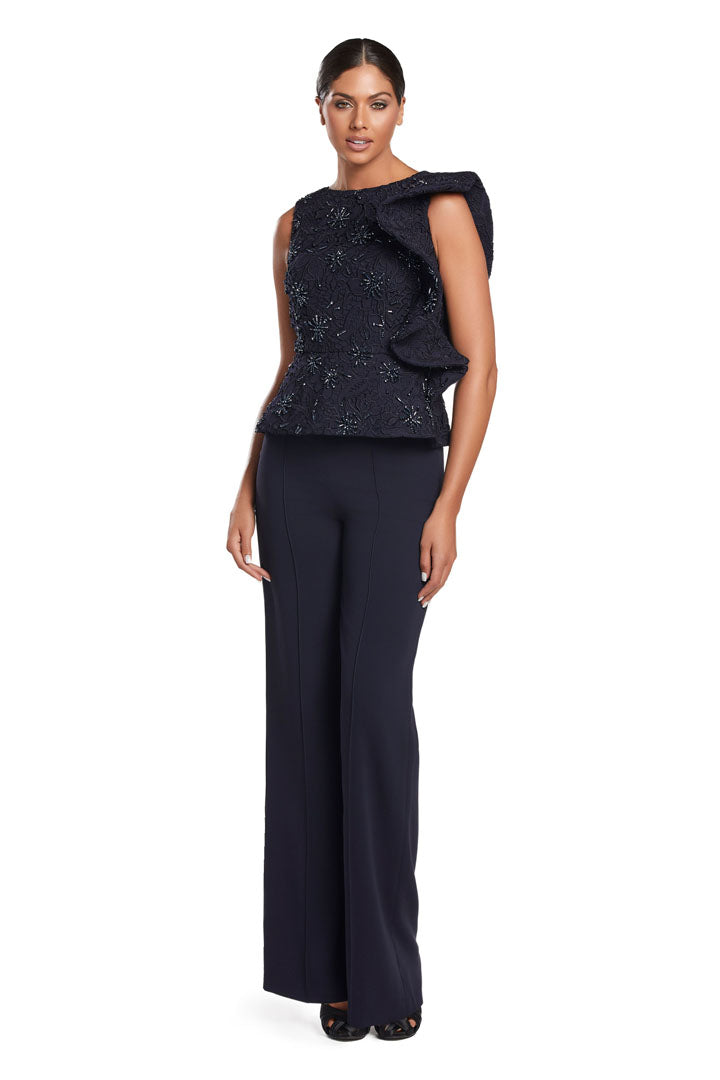 Jumpsuit Long Formal Ruffle Peplum Lace Jumpsuit Navy