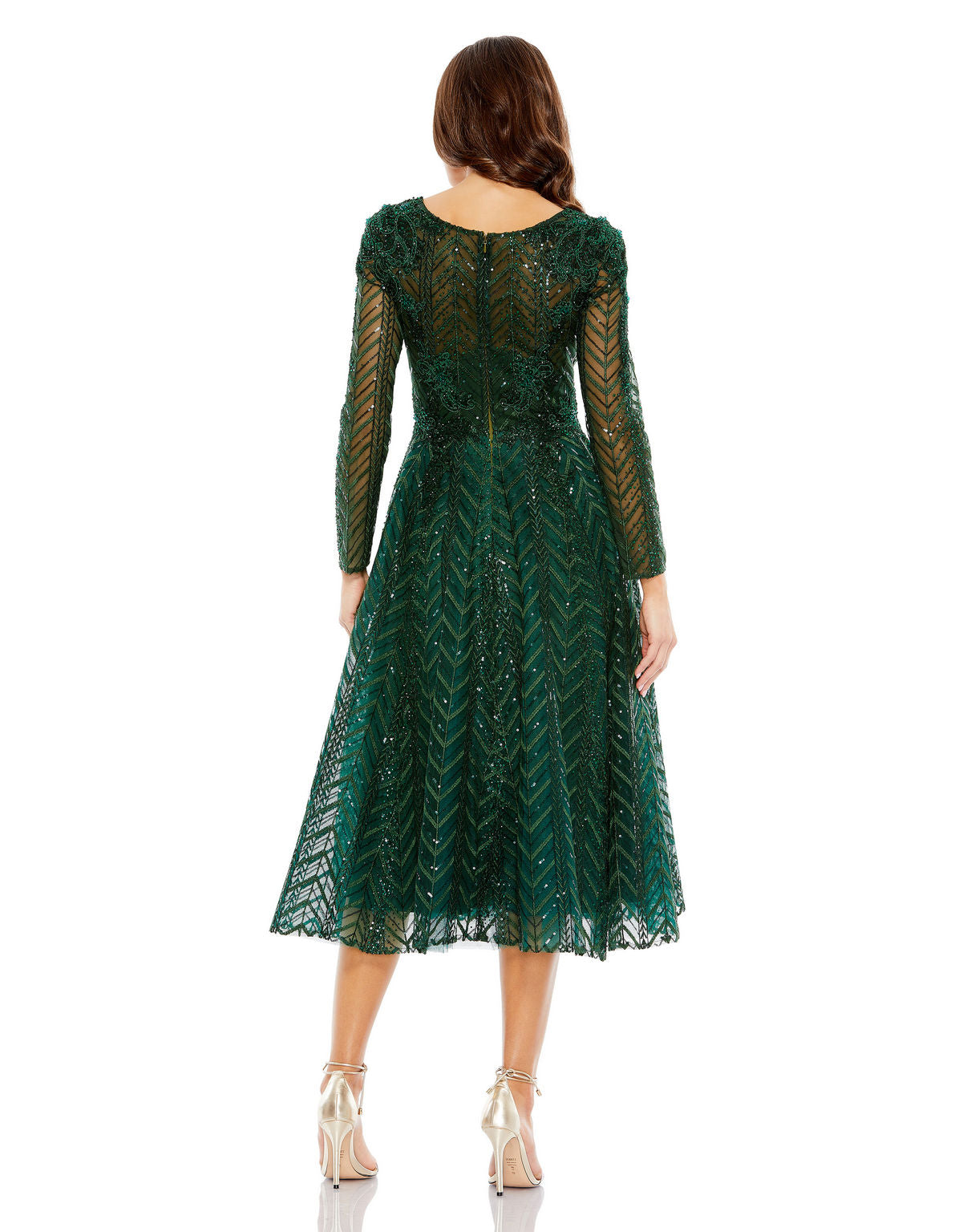 Cocktail Dresses Short Beaded Long Sleeve Cocktail Midi Dress Emerald