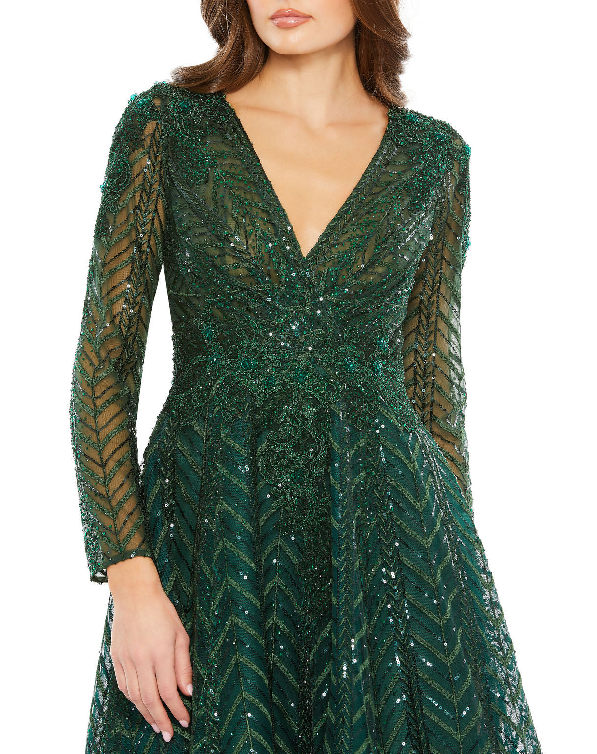 Mac Duggal 20399 Short Beaded Long Sleeve Cocktail Midi Dress