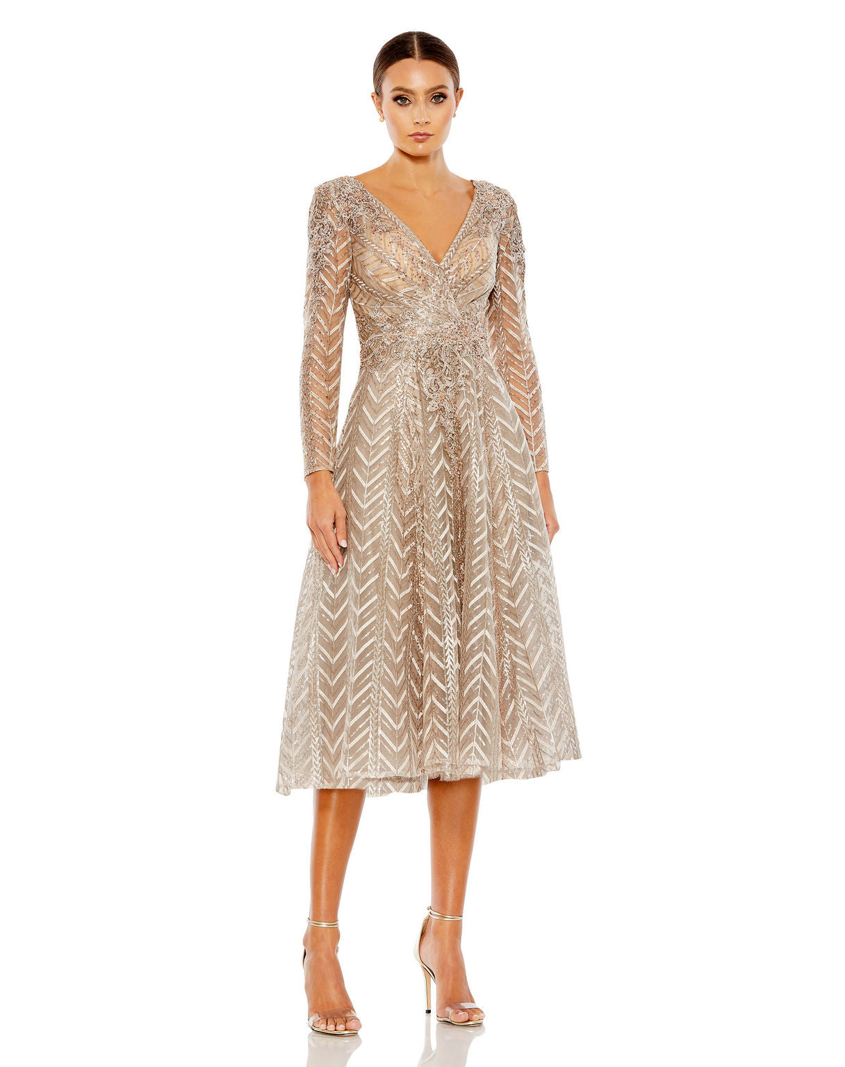 Short Beaded Long Sleeve Cocktail Dress Midi Mac Duggal 20399 Short Beaded Long Sleeve Cocktail Dress Midi Mac Duggal 20399