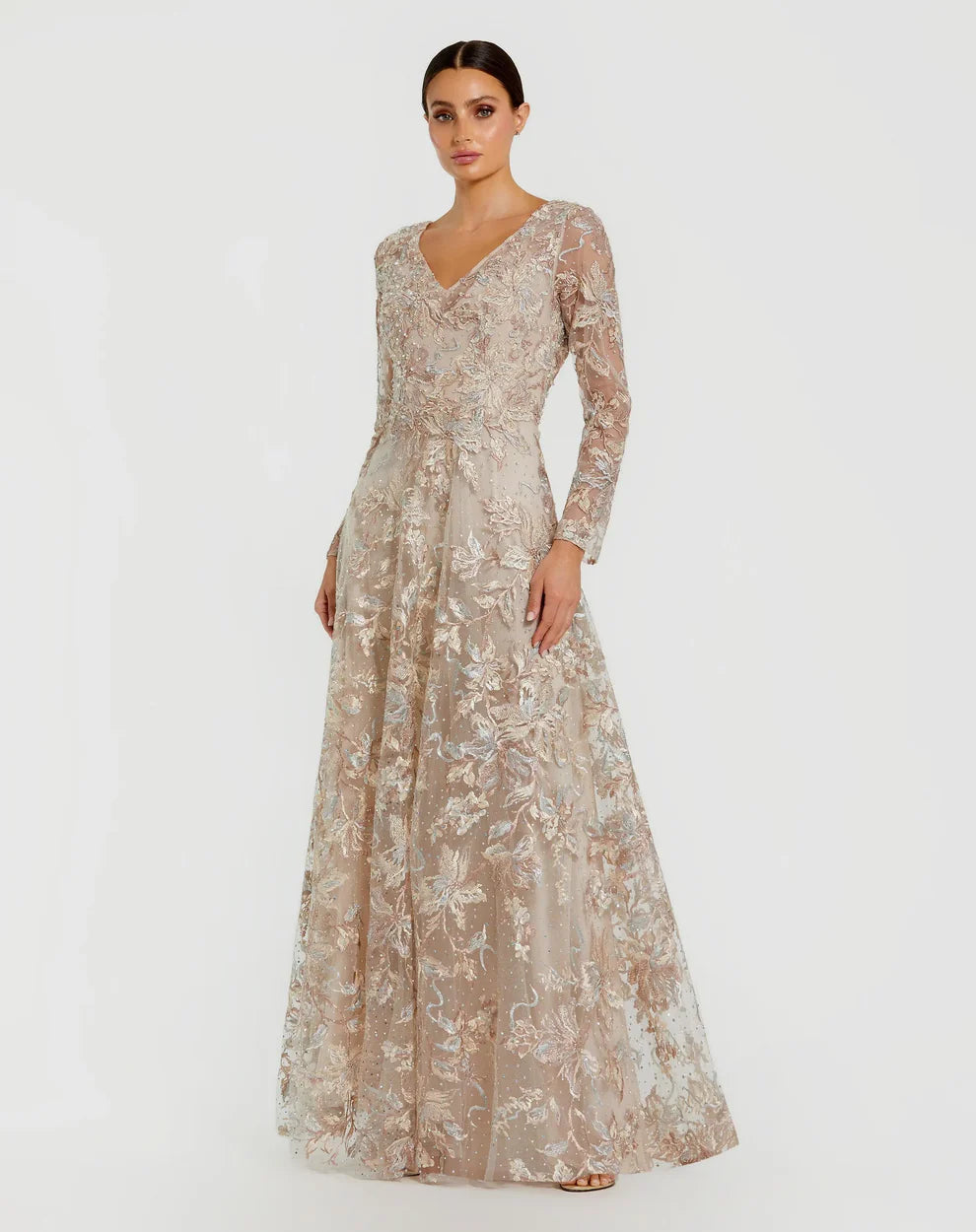 Formal Dresses Long Sleeve Formal Lace Dress Champagne