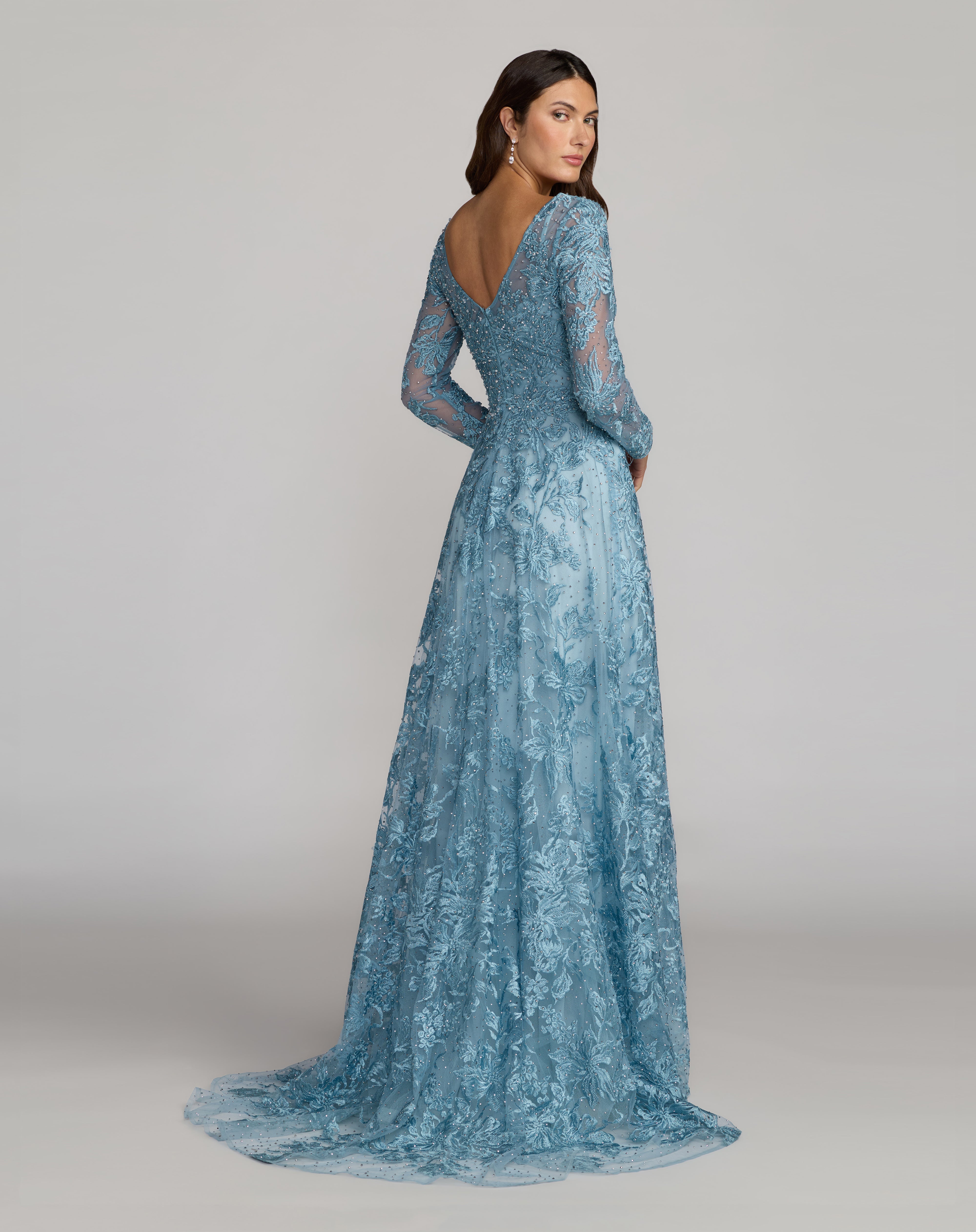 Formal Dresses Long Sleeve Formal Lace Dress French Blue