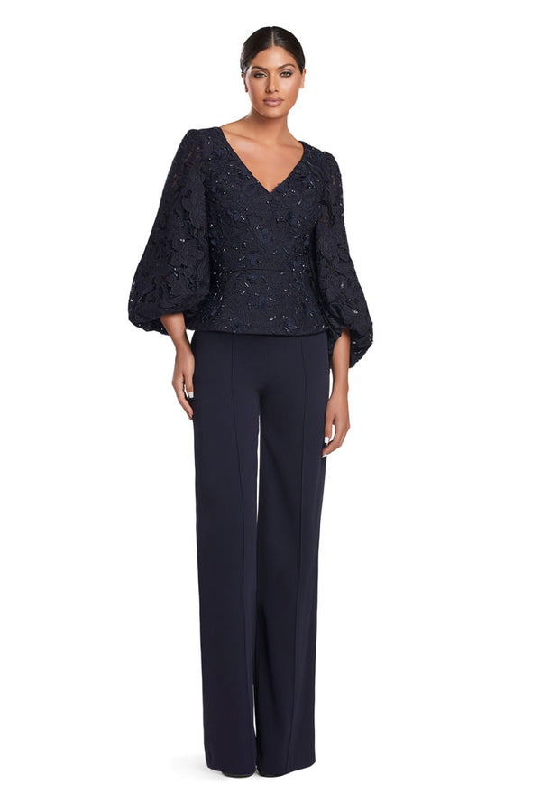 Alexander by Daymor 2042-45F24 Long Formal Lace Peplum Jumpsuit
