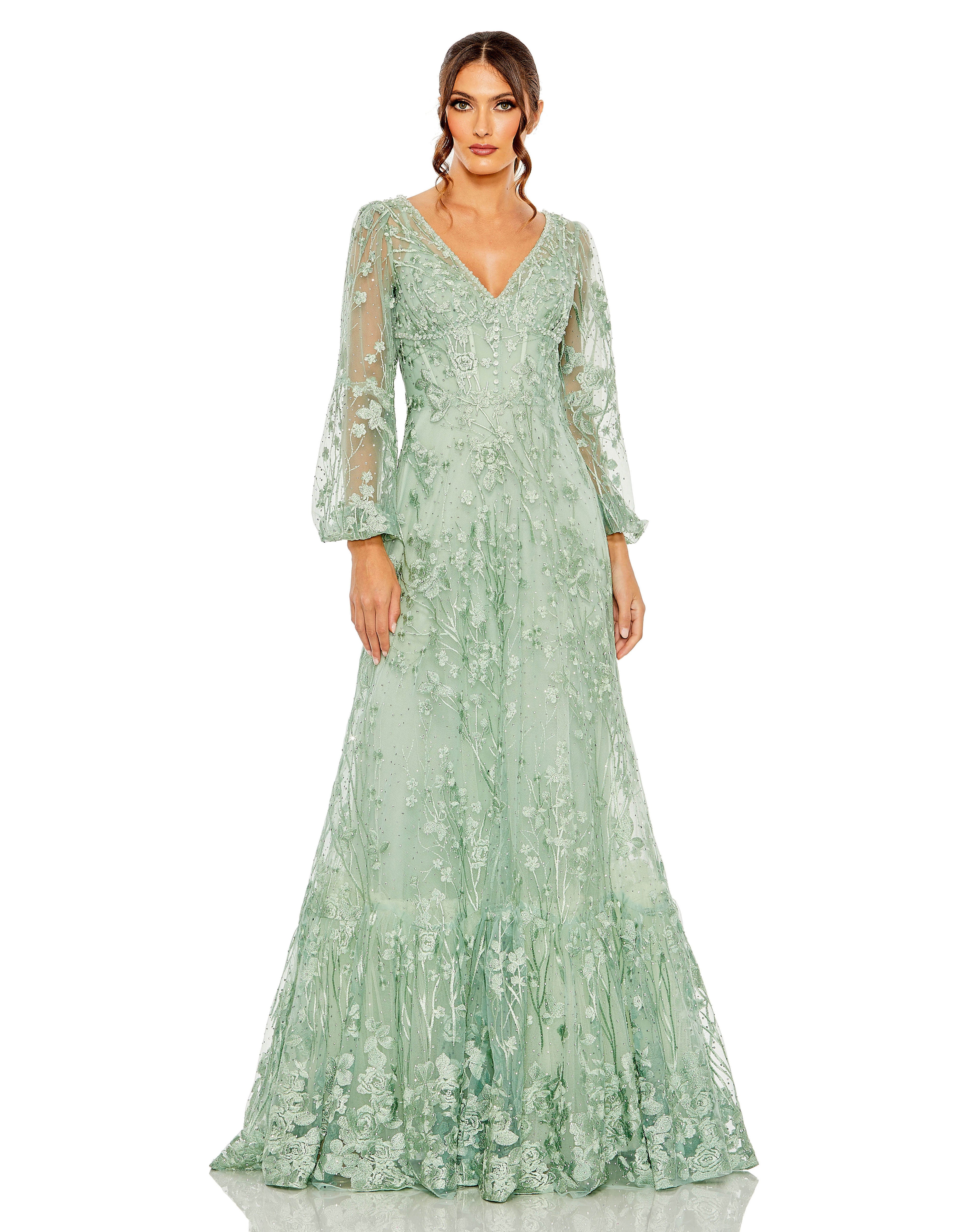 Sage Mac Duggal 20430 Long Mother of the Bride Lace Formal Gown