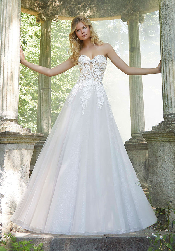 Long Lace Beaded A Line Wedding Bridal Gown MGNY Madeline Gardner New York 2044